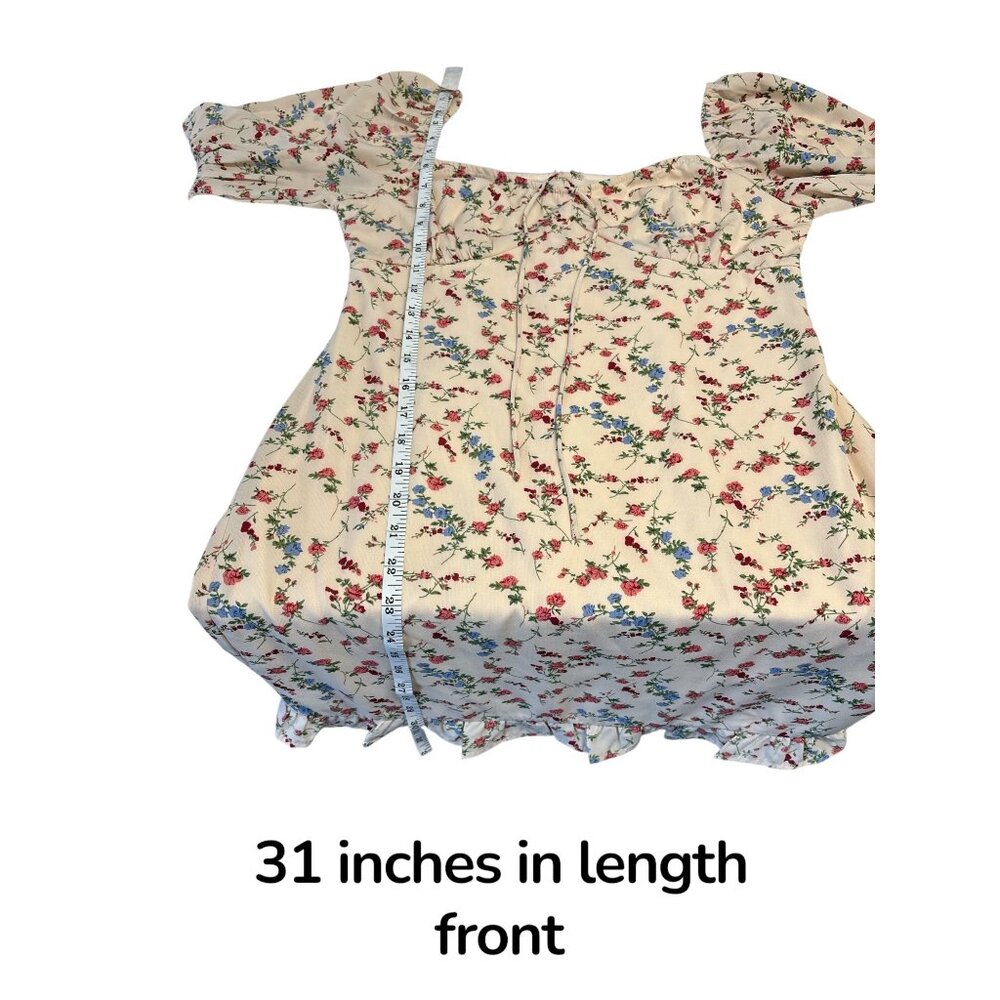 Native Daughters Cream Floral Mini Dress | Cottagecore Puff Sleeve Smocked Cuffs - Picture 8 of 8